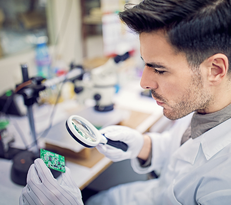 Man studying microchip